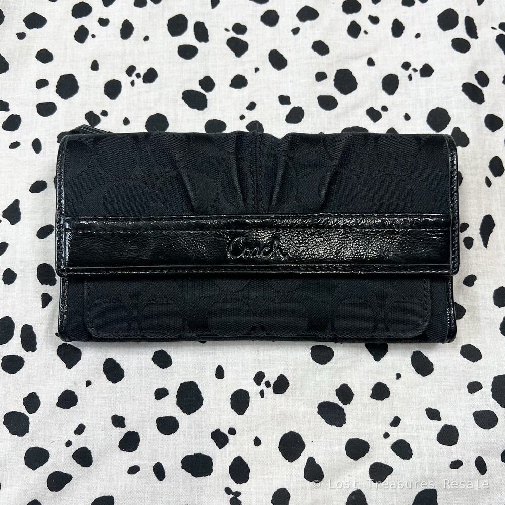 Coach | Soho Signature Jacquard Canvas Leather Pleated Black Designer Wallet - Picture 2 of 7